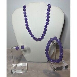 Lavender Jade Bead Knotted Faceted Necklace & Earring Set (0128)